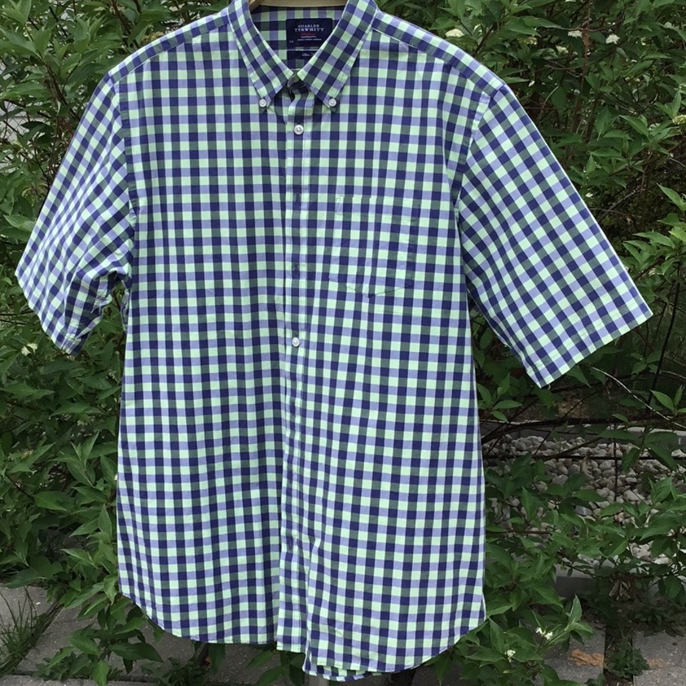 Charles Tyrwhitt Blue and Green Check Shirt